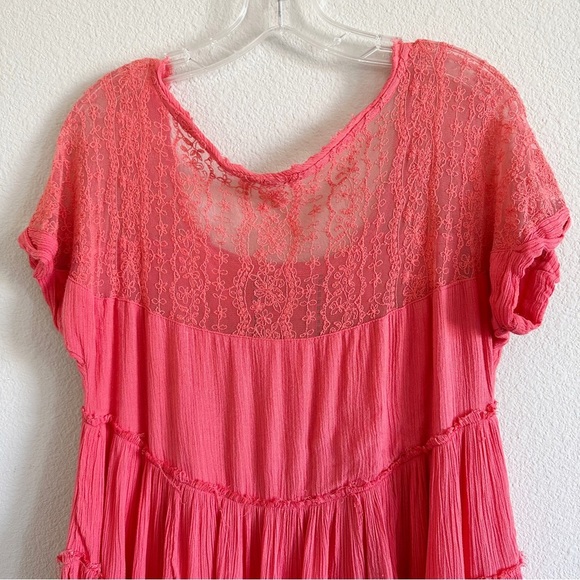 Free People Sunbeam Gauze Lace Tiered Dress Coral Size Small - Picture 11 of 15